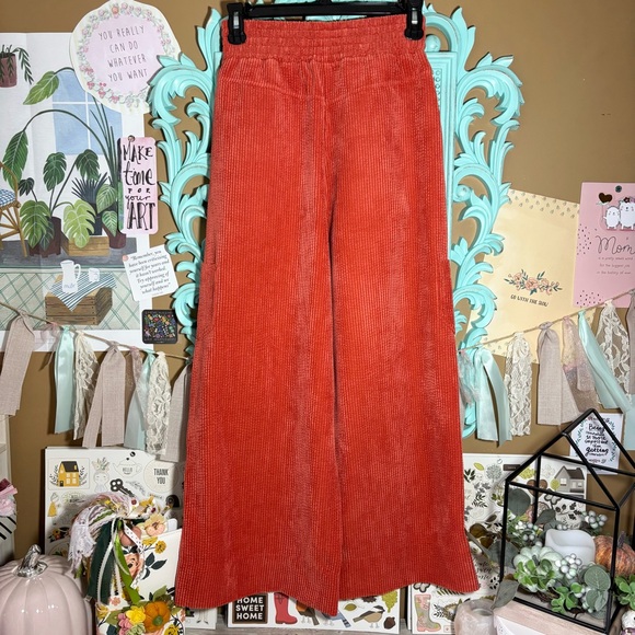 Urban Outfitters Drapey Corduroy Rust Wide Leg Pull On Pants Sz.XS Autumnal Boho - Picture 5 of 11